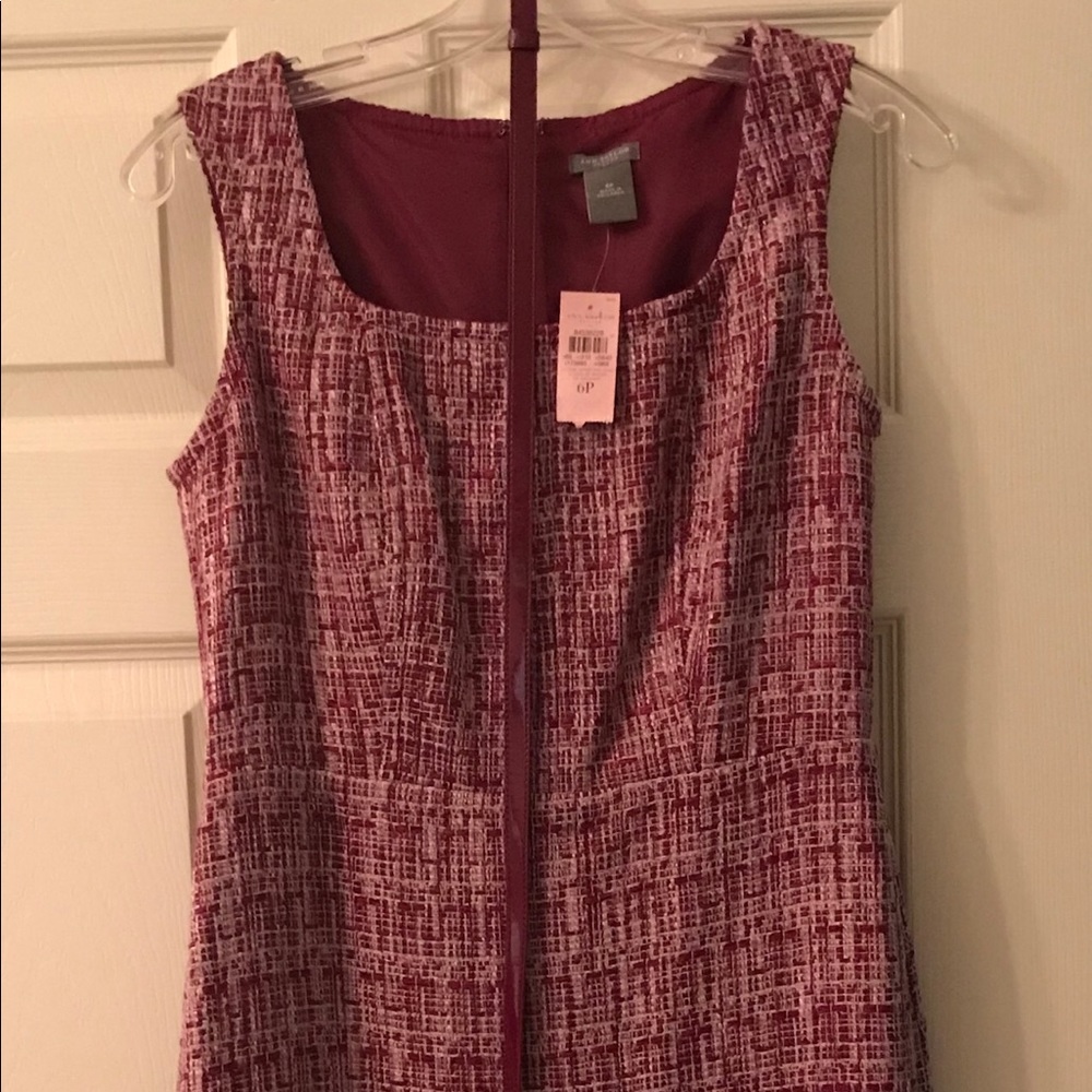 Ann Taylor Burgundy Tweed Midi Dress